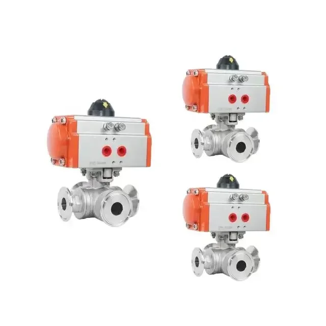 SS304/316L Sanitary Pneumatic Four-way Ball Valve LL Type Quick Installation DN20DN25DN32