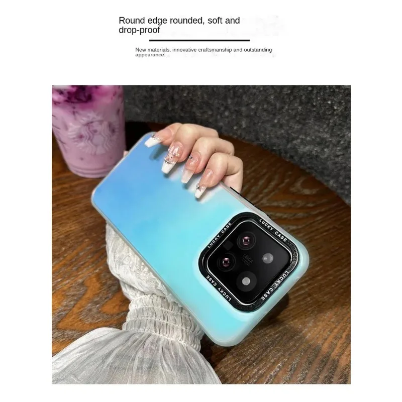 Colourful Silver Laser Gradient Case for Xiaomi 14 Pro Mi 14 Ultra 13T Pro 13 12T 12 12S 11 Lite Frosted Acrylic Camera Protect