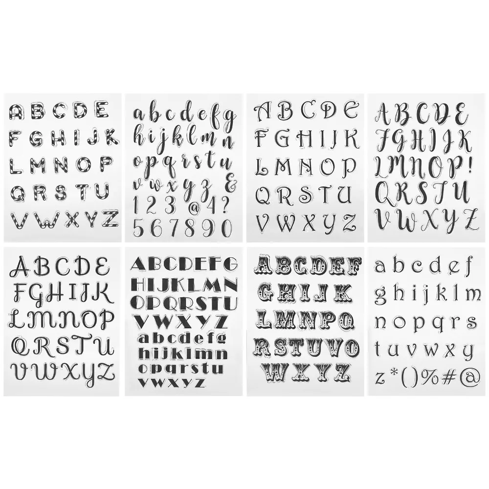 8Pcs Craft Supplies TPR Clear Stamps Transparent Letter Pattern Hand Journal Stamps Reusable DIY Stamps Decorative Stamping
