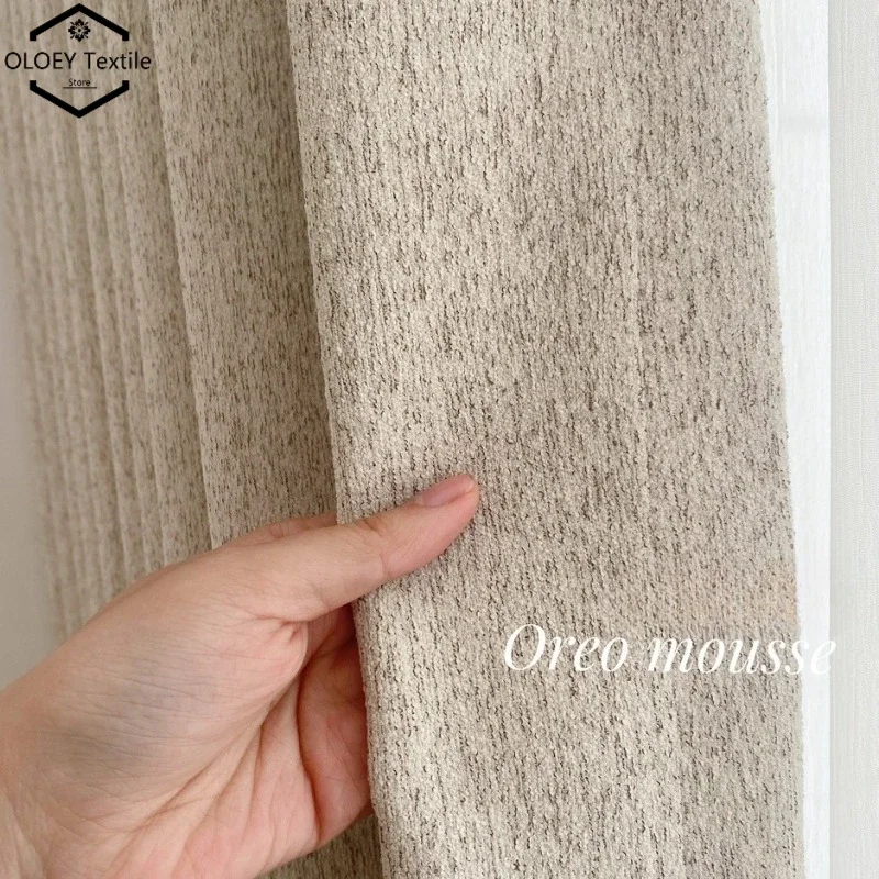 

Mousse Blackout Cream Antique Style Chenille Cotton and Linen Curtains for Living Room Bedroom Premium Feeling Curtains Custom