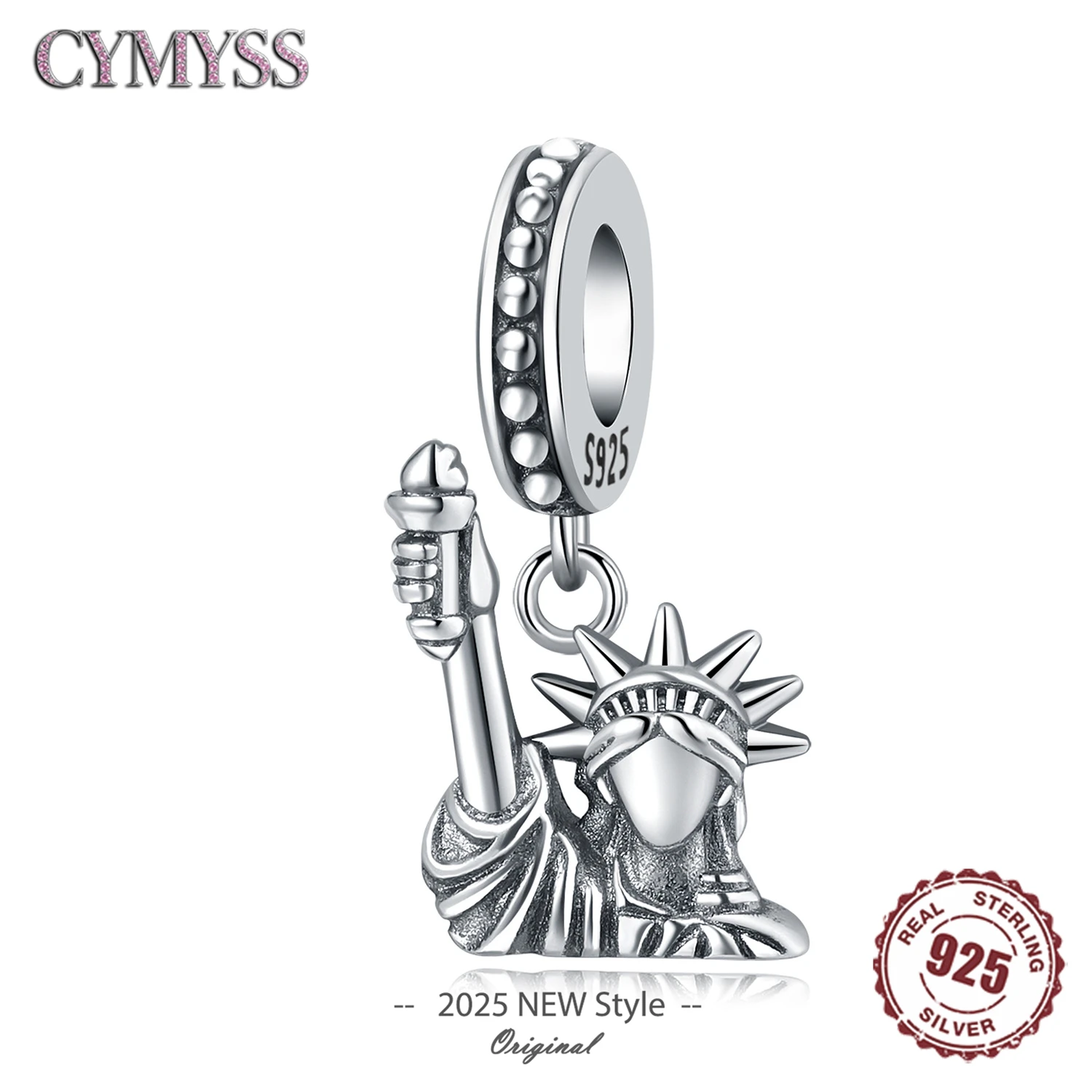 Originale S925 Sterling Silver Heart Simbolo fortunato Statua della Libertà Ciondolo Perline Braccialetti adatti Collana Regali per feste fai da te Gioielli