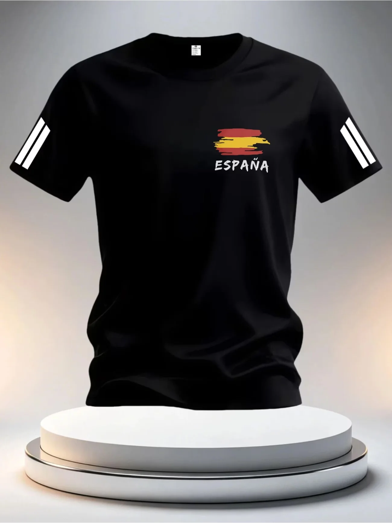 Men Crew Neck Short Sleeve T Shirt Espana Spain Flag Brush Letter Graphic Tees European Football Casual Loose T Shirt