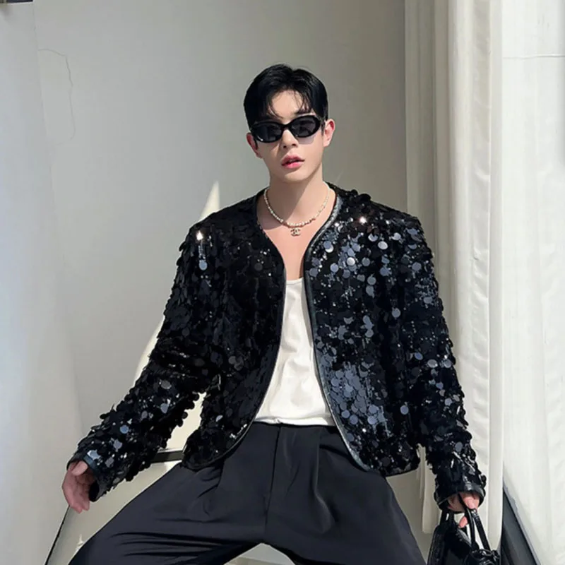 2026 New Stage Performance Sequin Jacket American Fashion Loose Nightclub Party Bar Sparkling Clothing Men's Shiny Jackets