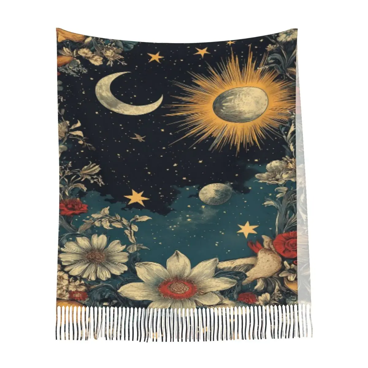 العصرية الشمس القمر بوهو كوزموس علم التنجيم وشاح شرابة الأوشحة النساء لينة الدافئة شالات ويلتف طويل الخريف الشتاء شال التفاف