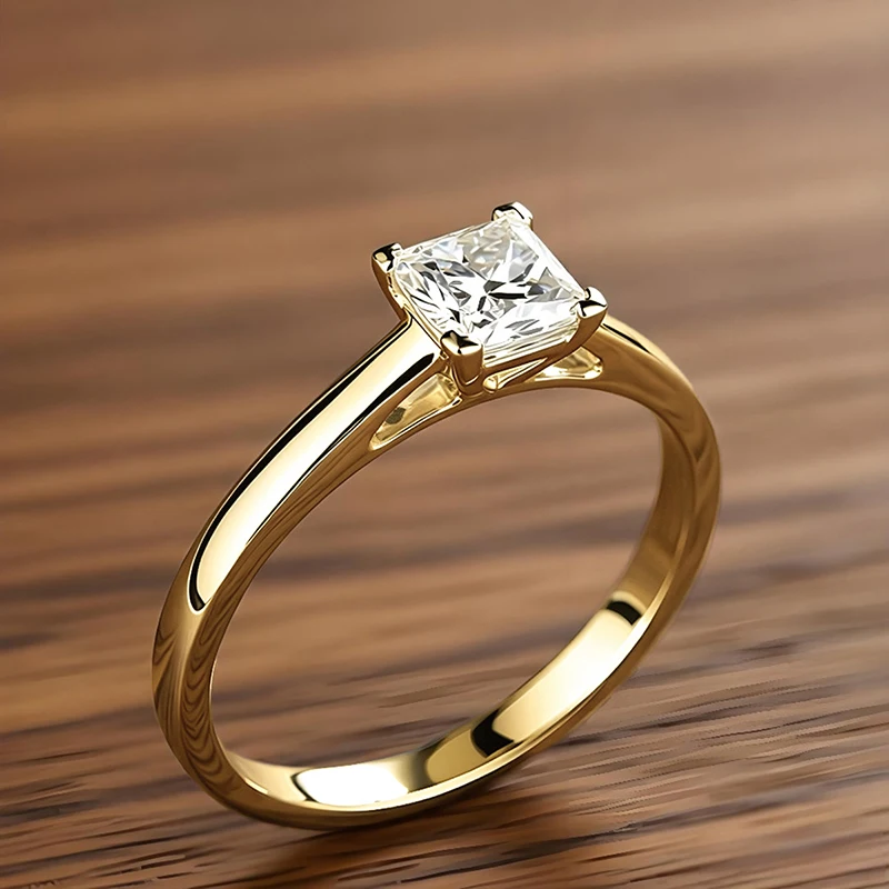 Huitan Princess Cut Cubic Zirconia Rings for Women Eternity Wedding Engagement Accessories Luxury Solitaire Square CZ Jewelry