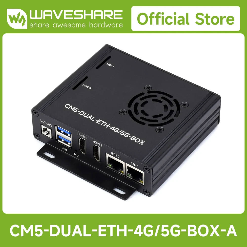 Waveshare Dual Ethernet Base Board For Raspberry Pi CM5, Supports 4G/5G Module, Dual 4K Display Outputs, Dual MIPI Interfaces