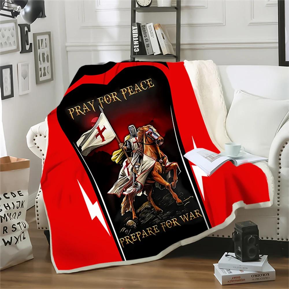 HX Knights Templar Blankets Pray For Peace Prepare For War 3D Printed Throw Blanket For Beds Winter Plush Quilt Dropshipping