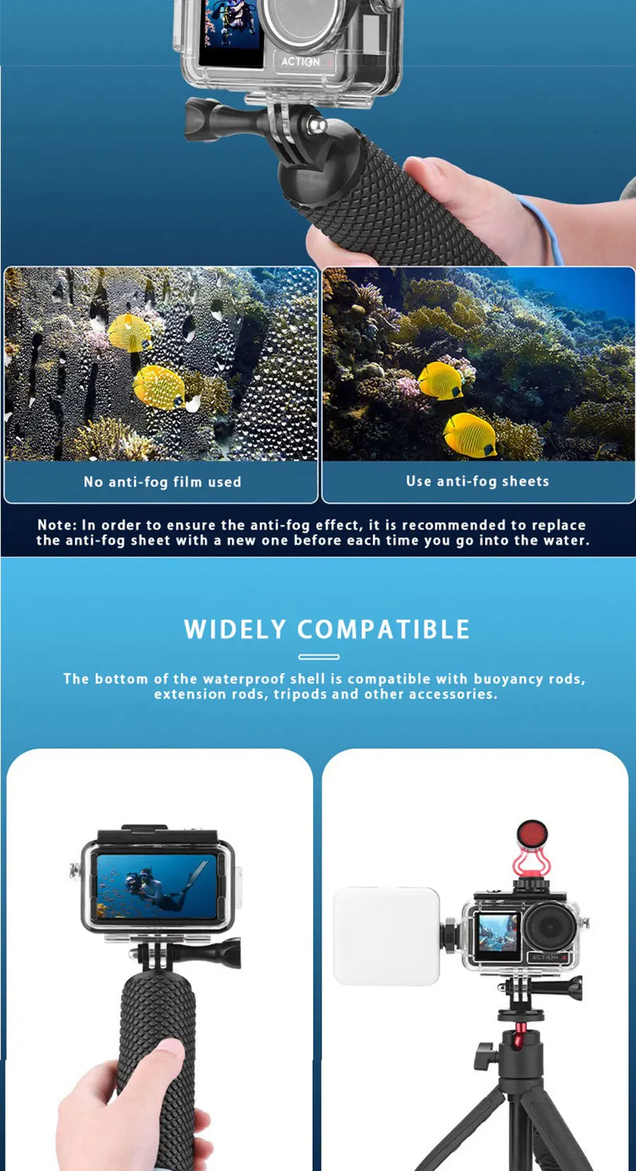MYOBO Wasserdichtes Gehäuse für DJI Action 5 Pro, Tauchgehäuse für unterwasserische Aufnahmen bis 60 m/196 Fuß, Schutzhülle für DJI Action 5 Pro 4 3 Zubehör – Detail 5