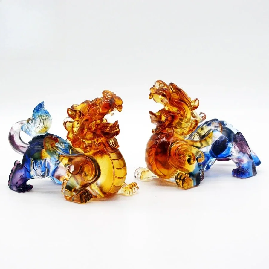 

A pair of ancient glazed Pixiu ornament company opening souvenirs handicraft gifts