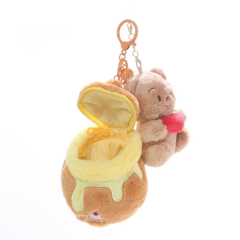 Porte-clés ours en pot de miel de dessin animé, pendentif ours crème authentique, petit sac à fermeture éclair, portefeuille créatif mignon zéro, petits sacs de rangement mignons