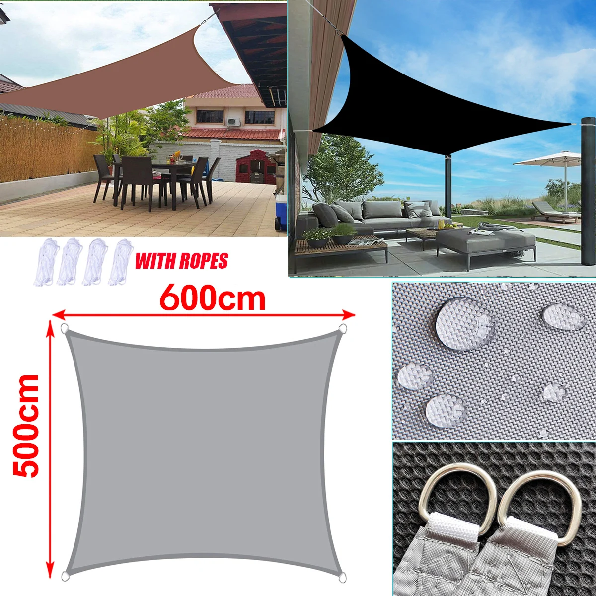 5X6M 4200D Waterproof Sun Shade Sail Garden Terrace Canopy Swimming Sun Shade Camping Yard Sail Awning Garden Parasol