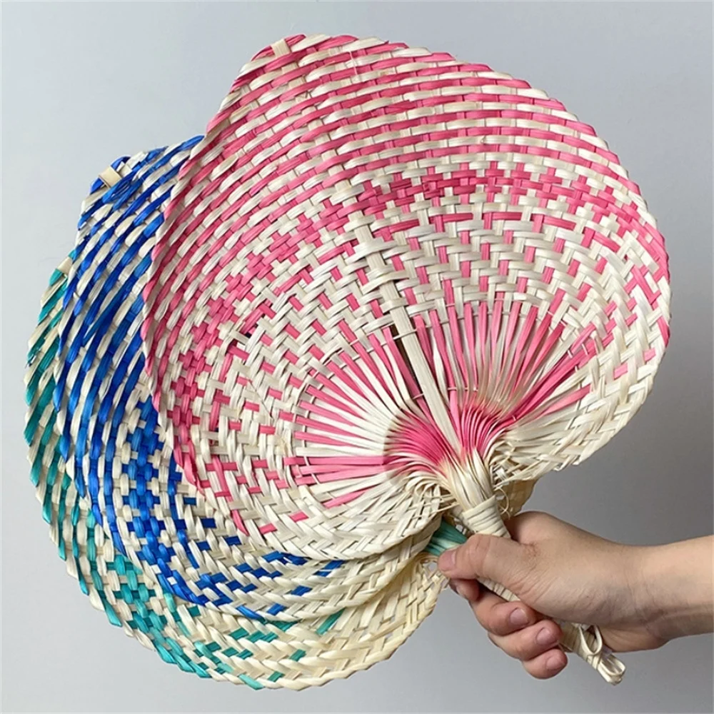 Colorful Handmade Fan Chinese Style Heart Shaped Straw Bamboo Woven Fan Summer Anti-Mosquito Cooler Handfan Home Decor Pendants