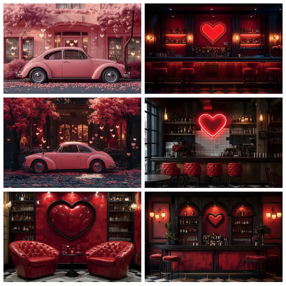 

Valentine's Day Happy Photography Backdrop Red Car Love Heart Balloons Flower Wedding Party Decor Background Photo Studio Props