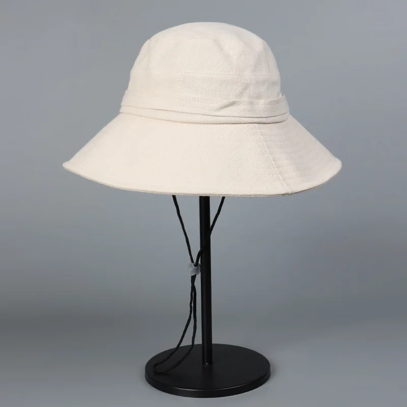 

Bucket Hat Women Linen Cotton Wide Brim With Strap Summer Sun Protection Breathable Accessory For Beach Fishing Climbing Outdoor