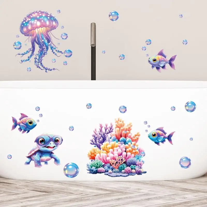 6Pcs Cartoon Coral Crab Bathtub Decoration Stickers Non-Slip Waterproof Safety Decals for Kids Shower Tub Floors