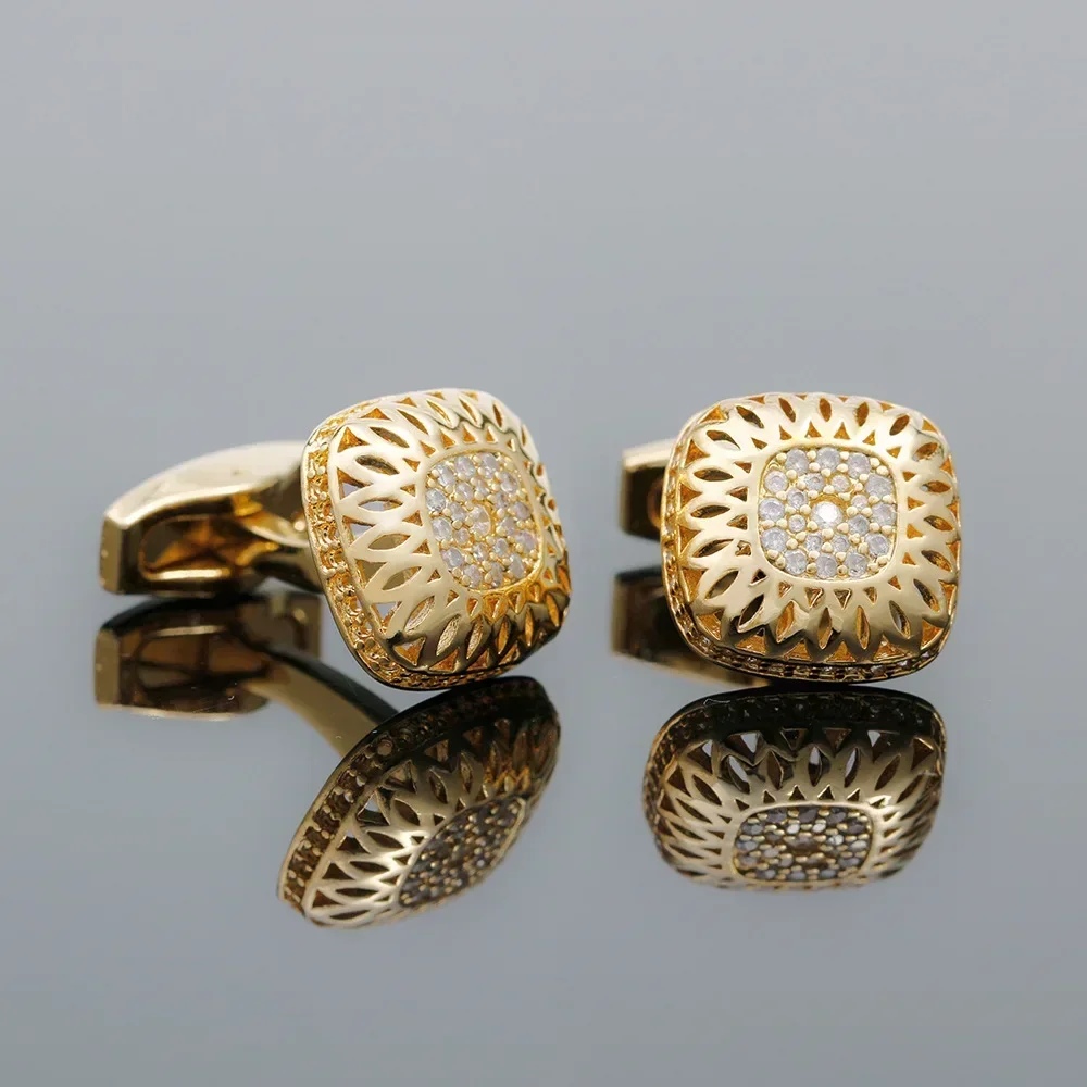 Light Luxury Retro Rhinestone Button Men\'s and Women\'s Geometric French Shirt Cufflinks Business Party Dress Jewelry Accessories