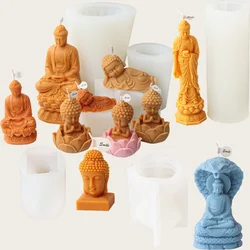 3D Buddha Head Statue Candle Silicone Mold Sit Lotus Cassock Buddha Meditation Buddha Gypsum Resin Making Mould Craft Home Decor