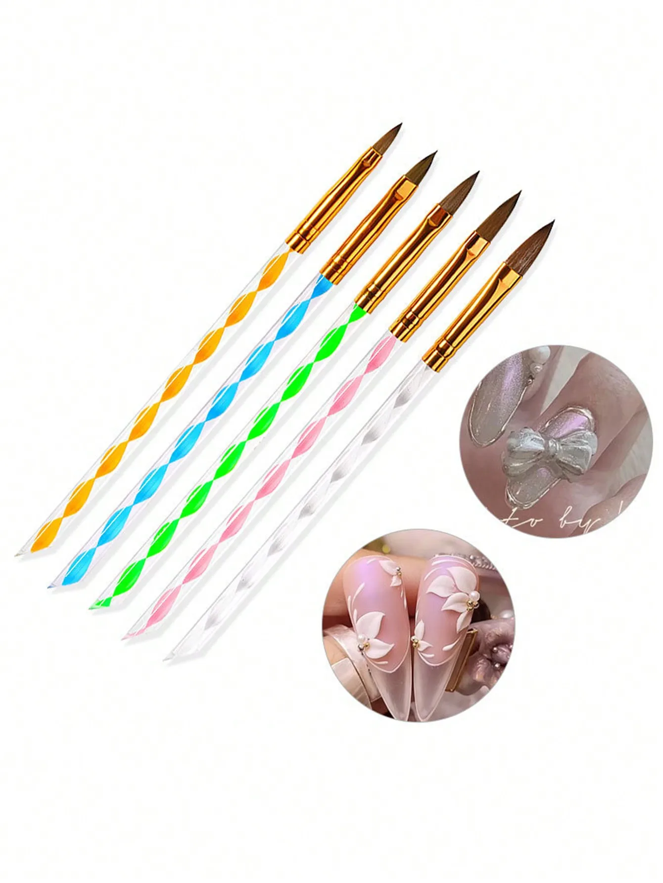 5Pcs Nail Art Brush Set Acrylic UV Gel Painting Drawing Pen Carving Liner Brushes Manicure Tools
