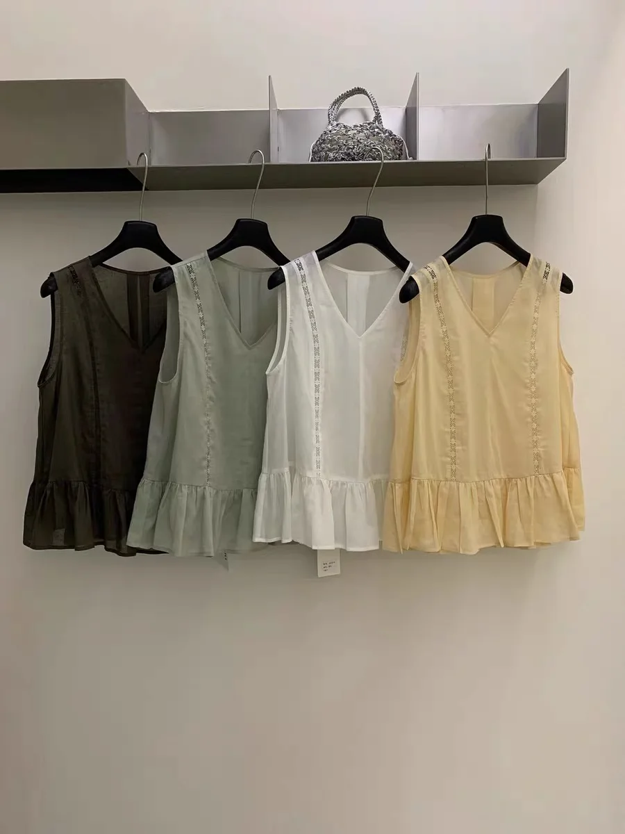 

Lilian Enyill Korean Style Commute Pure Color V-neck Sleeveless Shirt Women's Clothing Breathable Comfortable Casual Shirt