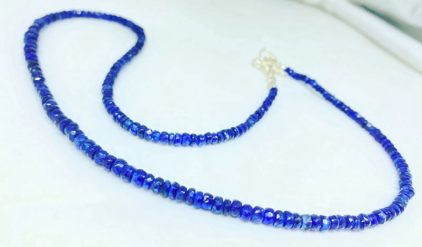

Natural Blue Sapphire Necklace 2-4mm Round Faceted Beads 20” Handmade Jewelry