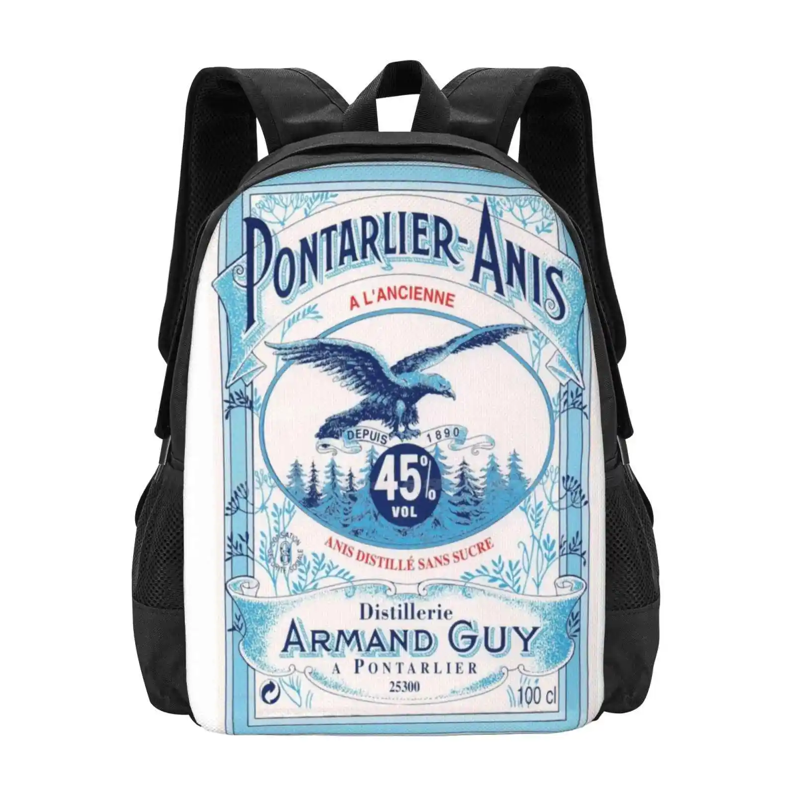 Bolsa de Pontarlier con diseño de patrón de anís, mochilas escolares, Pontarlier Regional Anis Franche Comté