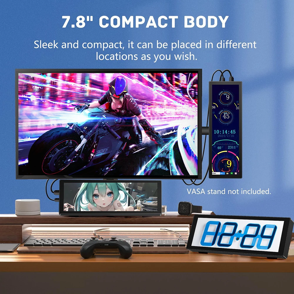 شاشة محمولة بشريط طويل 7.8 بوصة 1280 × 400 شاشة IPS HDMI شاشة كمبيوتر محمول للكمبيوتر الشخصي Raspberry pi 4 3 B Aida64