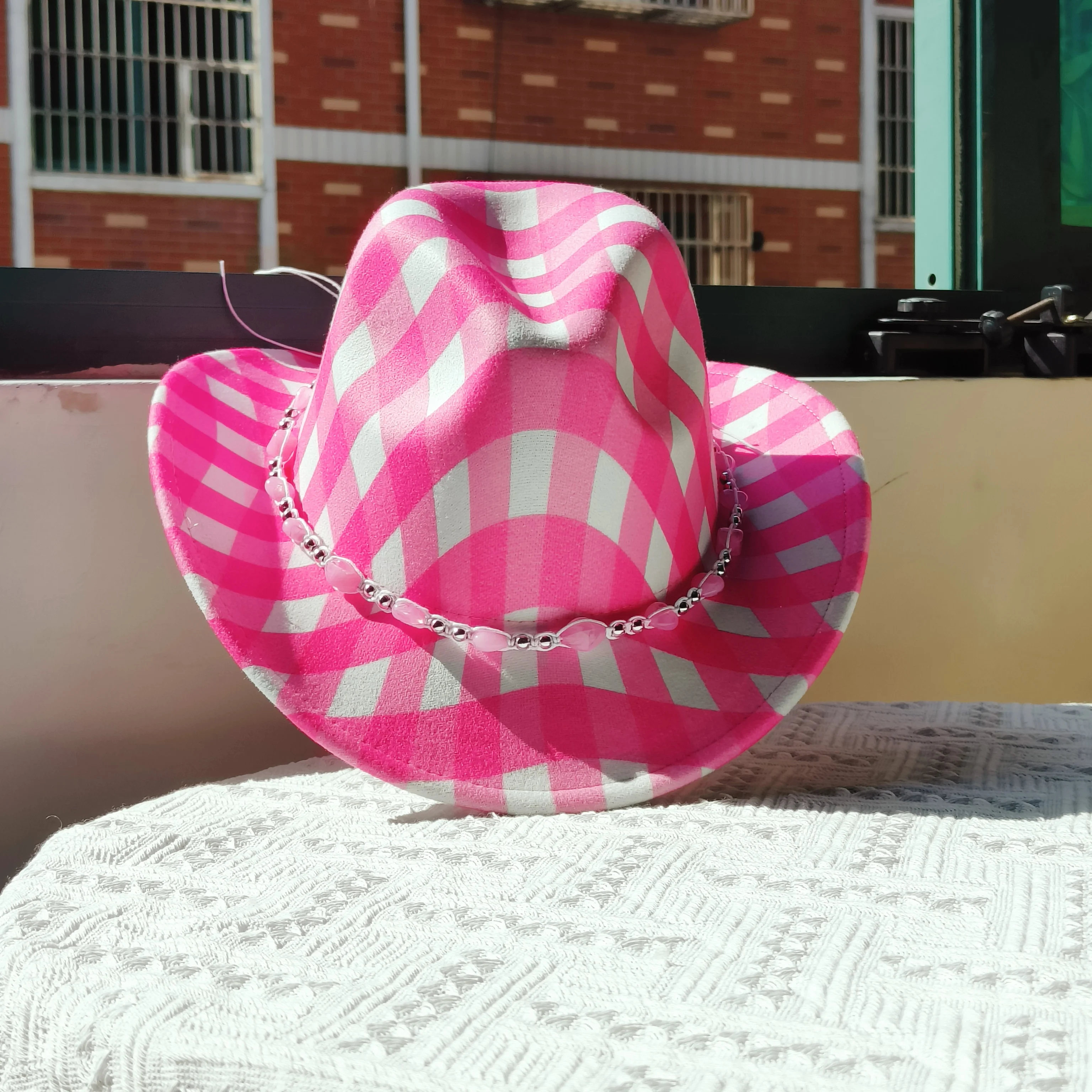 

pink cowboy hat checker party hats for ladies Christmas hat women fedora hat cowgirl halloween sombrero mujer 모자chapeau femme