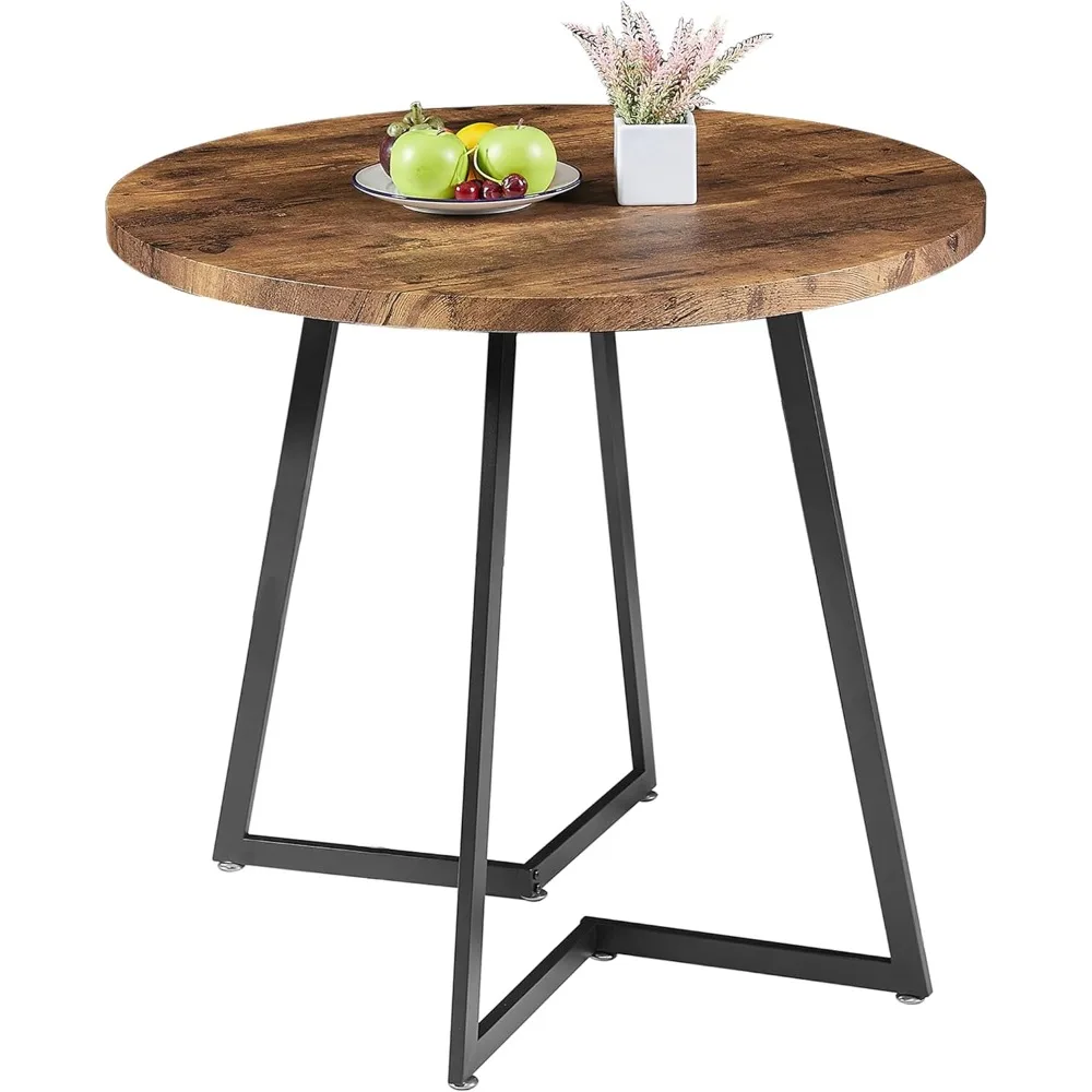 

VECELO Round Dining Table with Wood Grain Tabletop and Steel Frame, for Kitchen, Living Room, Office, Conference, 2 To 4 Person