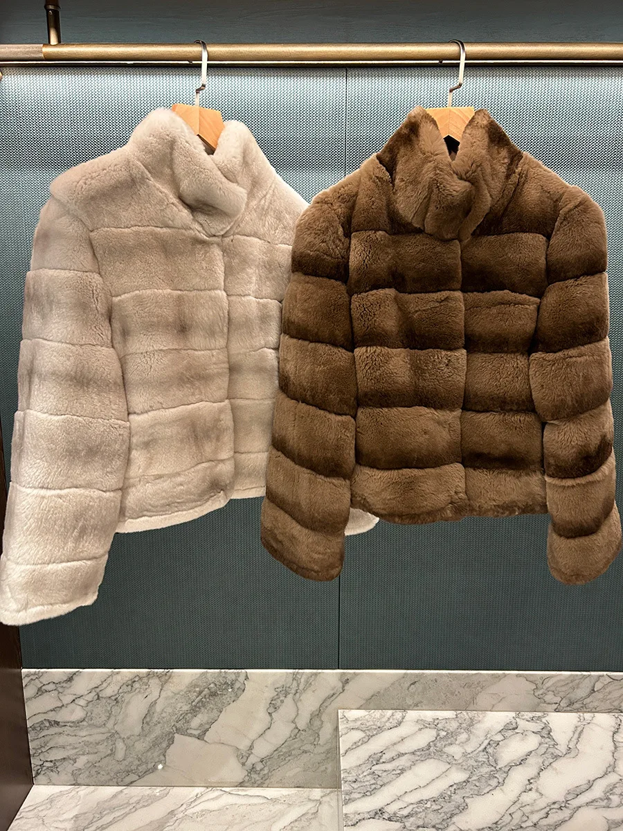 

Women'S Full-Leather Mink Fur Collar Coat For Fall/Winter Fashion