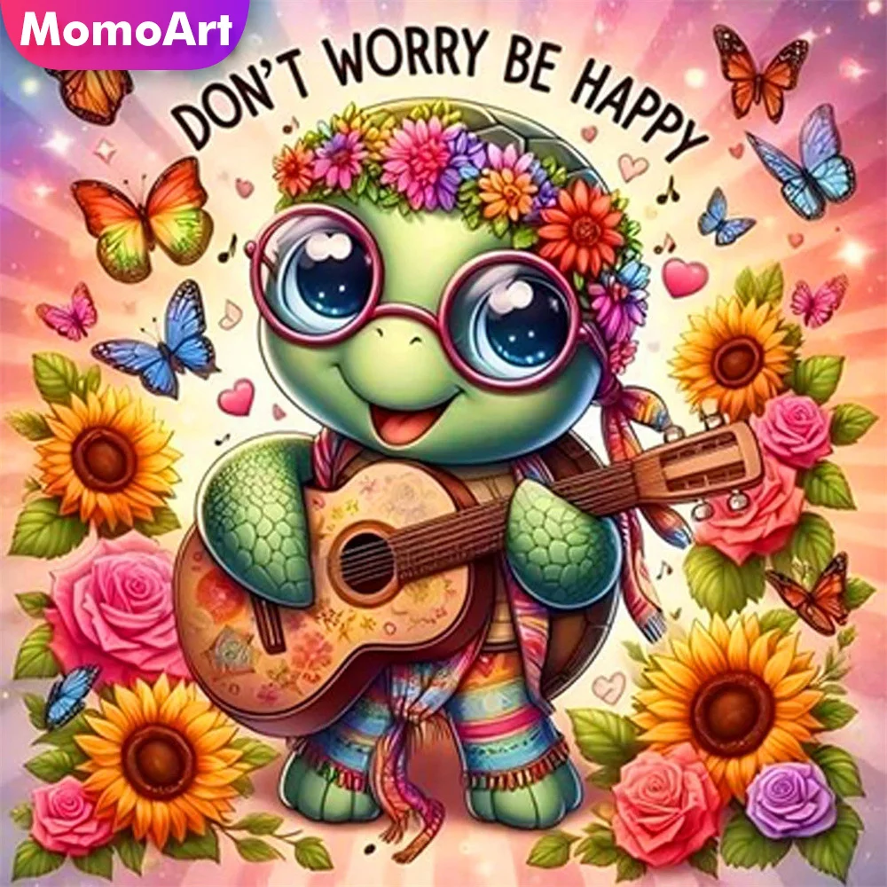 Momoart Diamant-Stickerei Meeresschildkröte Tier Vollquadrat Rund Mosaik Gitarre Malerei Blume Kreuzstich DIY Schmetterling Wandkunst
