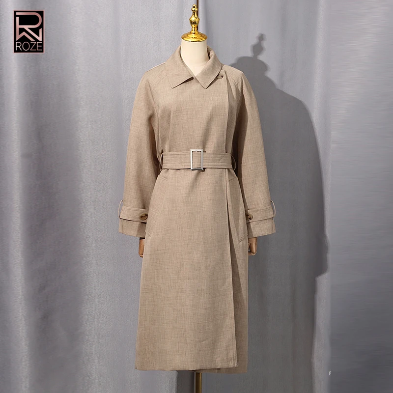 

Минималистичный туника-тренч со сращенными поясами для женщин, свободные легкие роскошные женские плащи с лацканами и длинными рукавами, осенний модный стиль