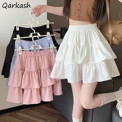 Ruffled Cake Skirts for Women High-waisted A-line Solid All-match Sweet Lovely Girls Korean Style Gentle Spring Kawaii Casual