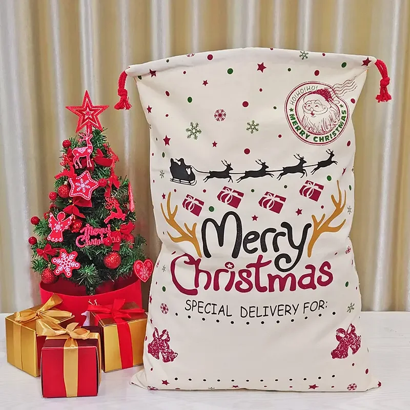 100pcs/Lot Custom Logo Printed for Business 2023 Kids Christmas Sacks Bag Large For Gifts Packaging Drawstring Luxury Pouch