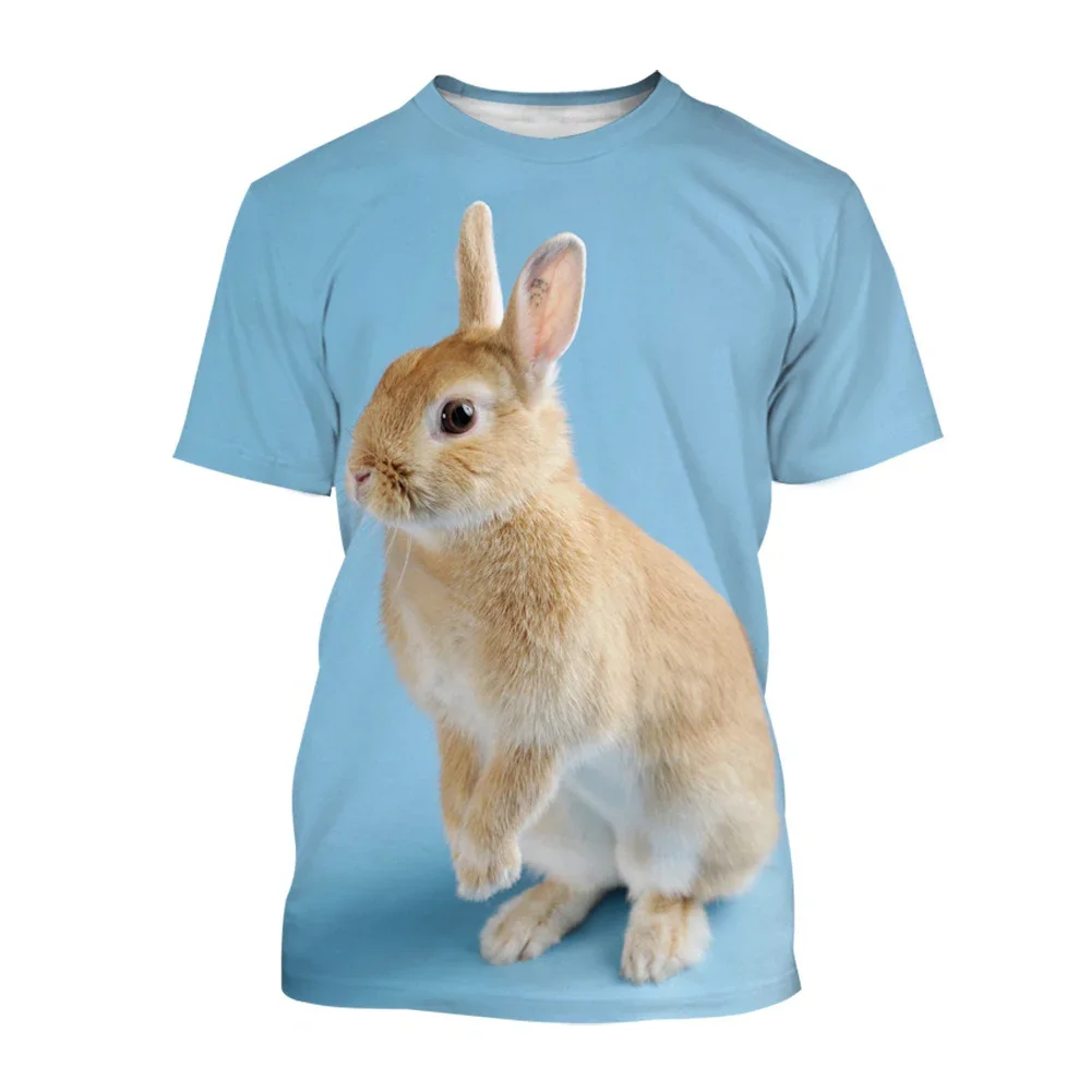 Cute Rabbit Pattern 3D Print t-shirt girocollo da uomo estiva Casual manica corta Pullover oversize Fashion Tee top abbigliamento da uomo