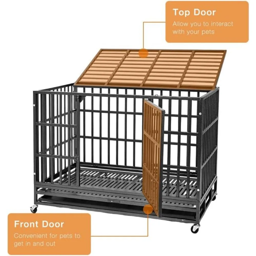 ترقية تحفة 48 بوصة شديدة التحمل غير قابلة للتدمير XL Dog Crate Steel Escape Proof، قفص داخلي مزدوج الباب عالي القلق، Ke #3