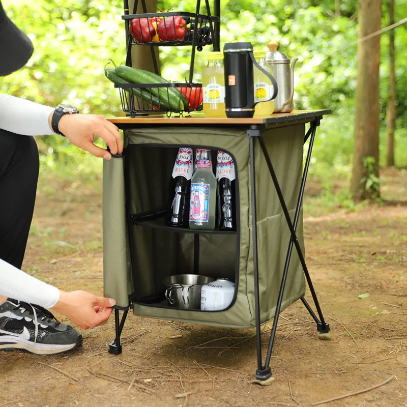 Folding Outdoor Cooking Cupboard Storage Organizer For Camping Kitchen Station Folding Cooking Table With Storage Organizer