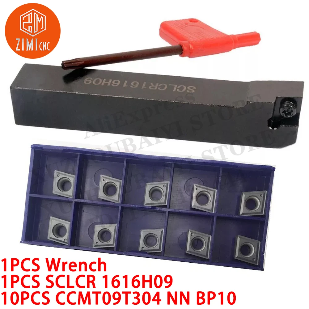 1 قطعة SCLCR 1616H09 حامل تحويل خارجي بزاوية 95 درجة و16 مم + 10 قطع CCMT09T304 NN إدخالات كربيد CNC مخرطة معدنية ميكانيكية أداة قطع
