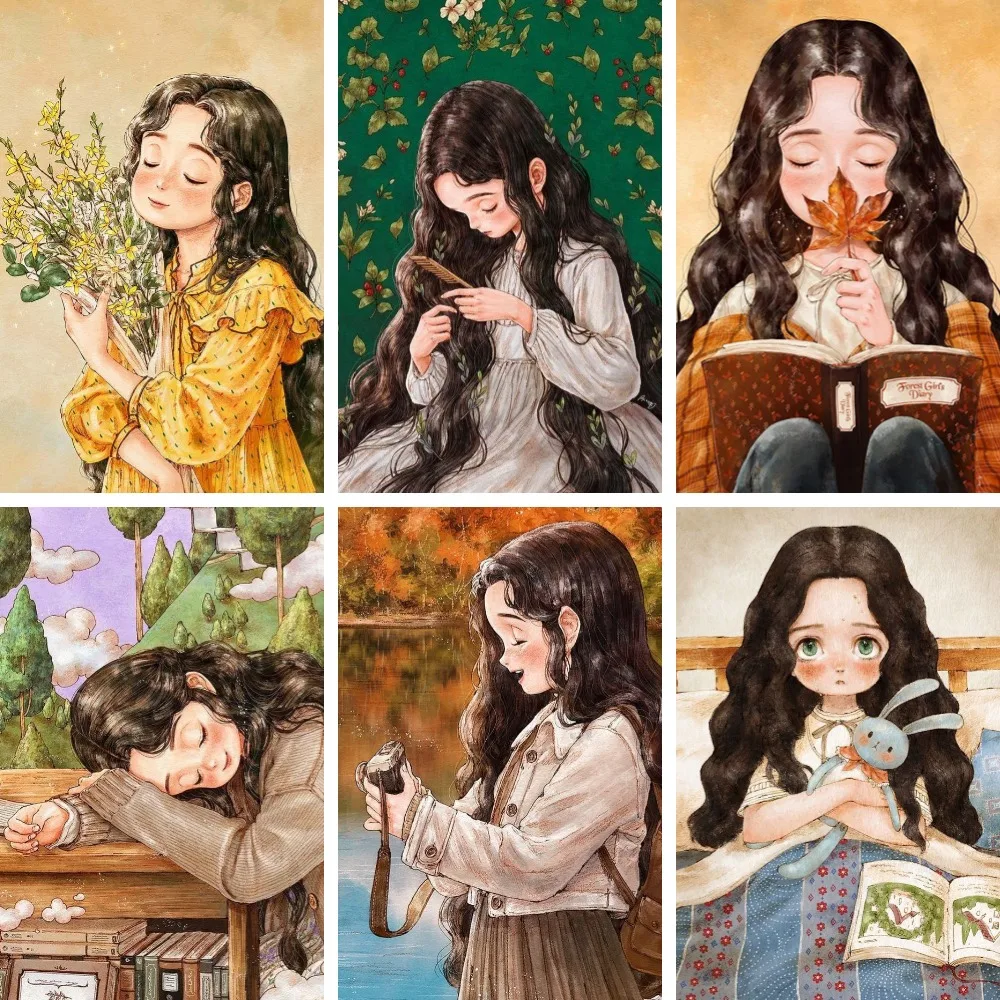 

DIY Cartoon Fairy Tale Diamond Painting Full Square Young Girl with Her Animal Friends in The Forest Needlework Mosaic Decor