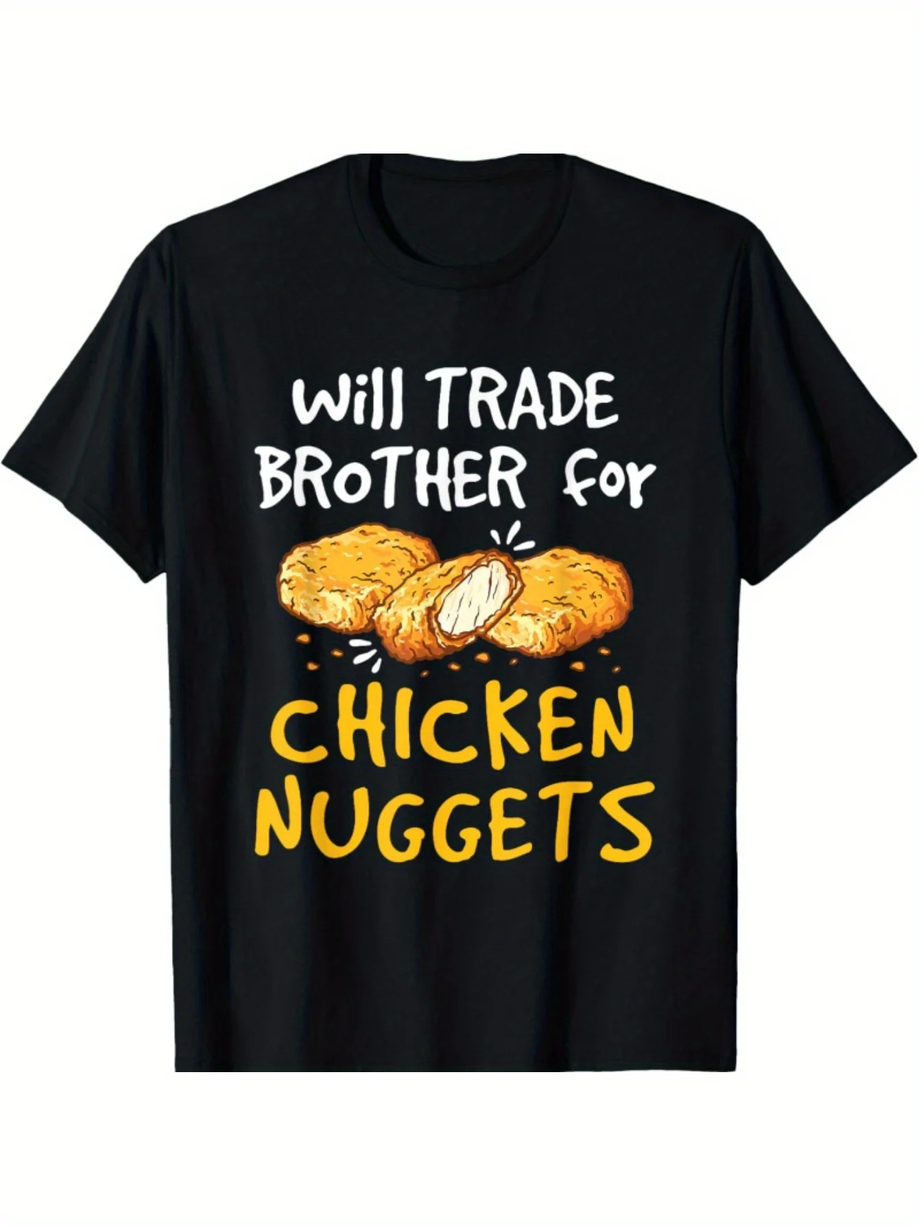 Will Trade Brother for Chicken Nuggets divertida camiseta de comida rápida ropa de hombre, pantalón corto informal de manga corta con cuello redondo