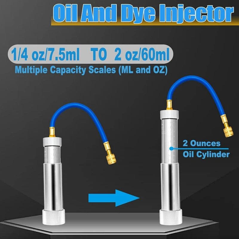 AC Oil Dye Injector Backflow Prevent Kit, With R134A & R1234YF Low Side Quick Coupler, R410A Mini Split Adapter