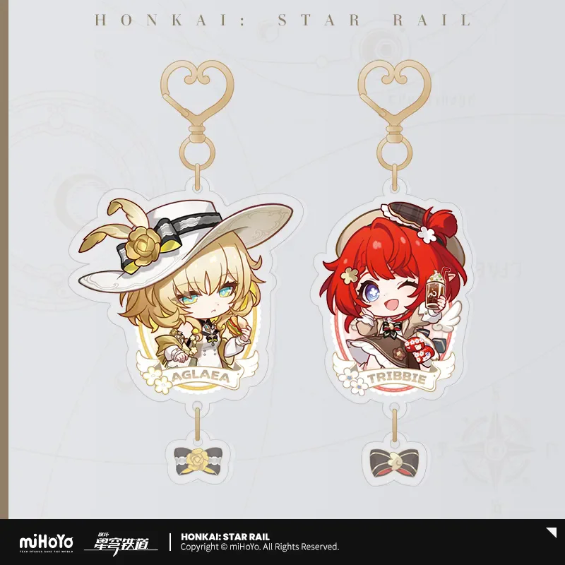 ของแท้ miHoYo เกม Honkai Star Rail ซีรีส์การเดินทางด้วยรถไฟ พวงกุญแจอะคริลิคแบบ Q-version ตัวละคร Aglaea Tribios ของสะสมคอสเพลย์ ของขวัญคริสต์มาส