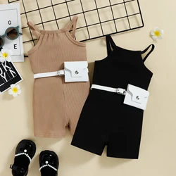 2PCS Summer 0-5 Years Old Baby Girls Soft And Comfortable Simple Solid Color Black Coffee Two-Color Pit Strip Halter Onesie