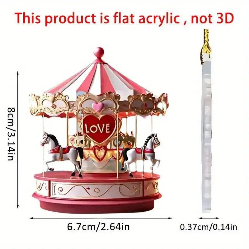 Carousel Christmas Ornament 2D Flat Acrylic Hanging Carousel Pendant Bead Chain Ornament Xmas Tree Decoration for Home Decor
