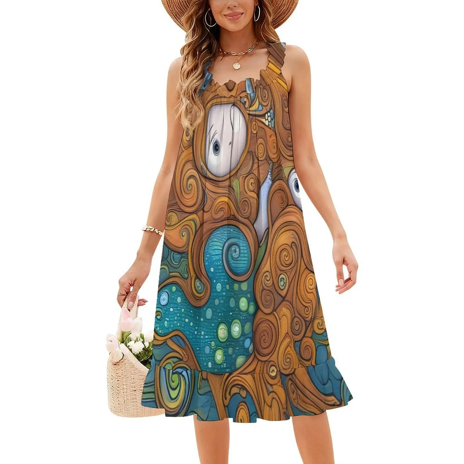 فستان حورية البحر بوهيمي بدون أكمام متعدد الطباعة لقضاء العطلات على الشاطئ فستان حورية البحر ملابس نسائية شعبية #4