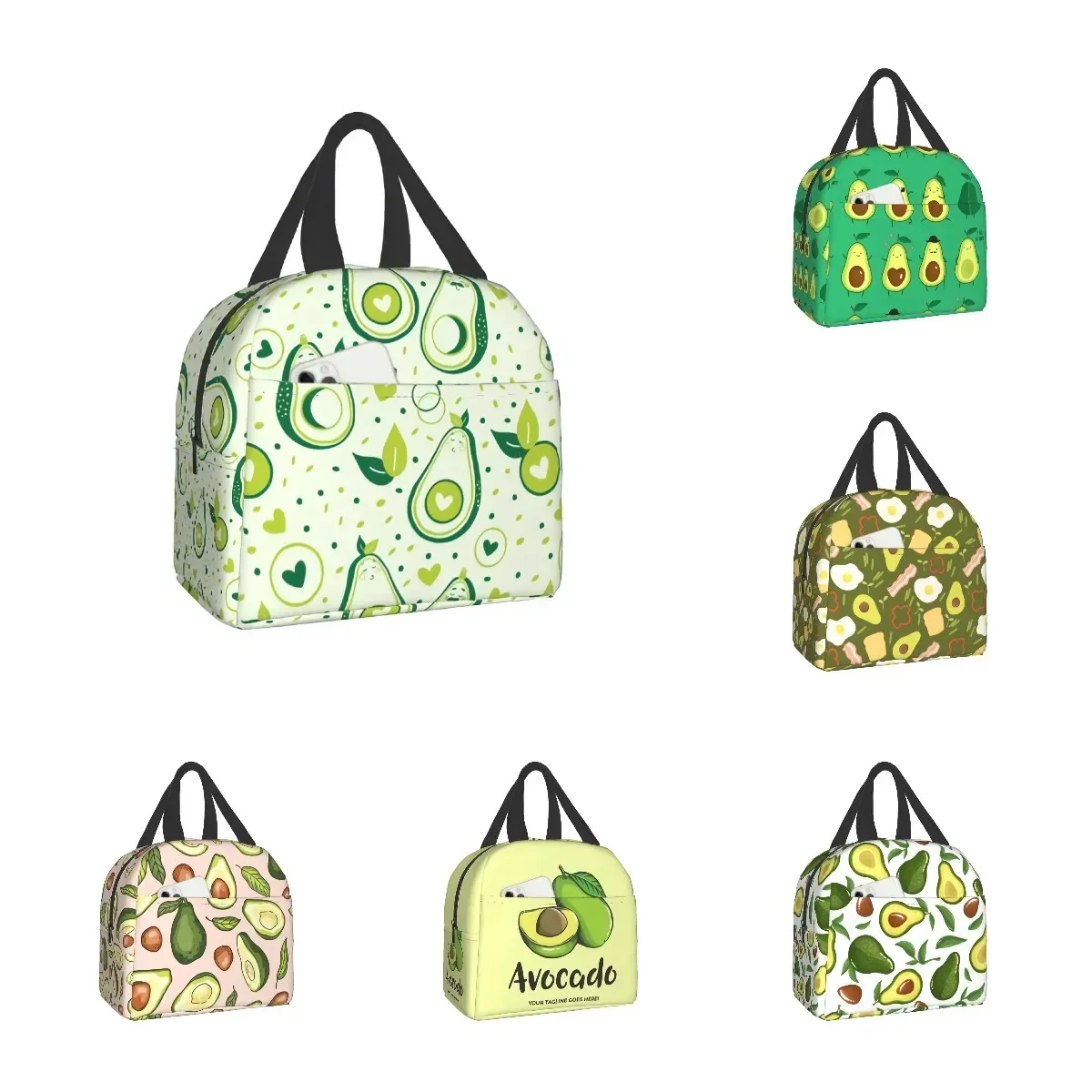 

Avocado Lunch Bag Green Fruit Heart Insulated Lunch Box With Front Pocket Refrigerated Tote Bag For School Work Office Gift