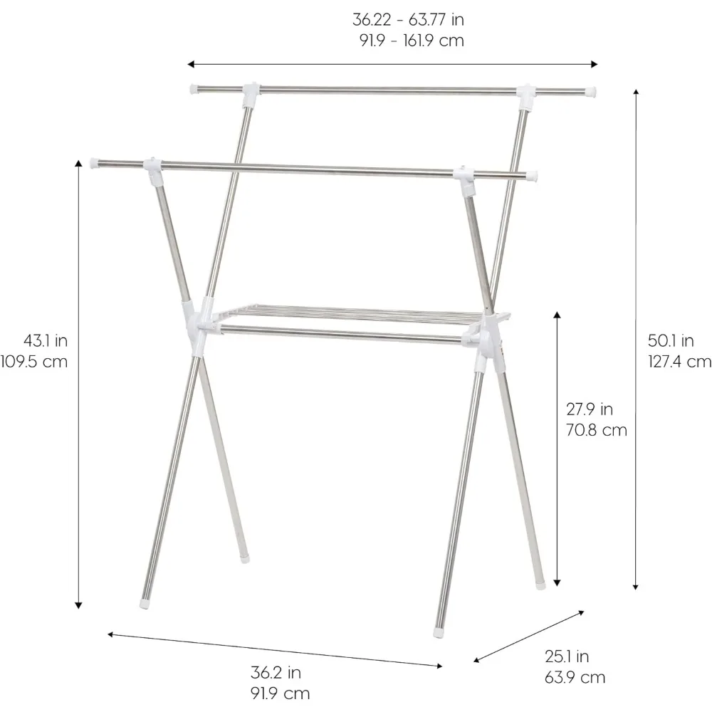 Foldable Drying Rack with Extendable Rods for Large Laundry Loads, Clothes Rack, Freestanding Anti-Skid Feet