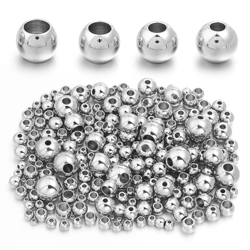10-100 Stück hochwertige Edelstahlperlen für die Schmuckherstellung, lose Abstandshalter-Rundperlen, DIY-Armband, Halskette, Großhandel, 2-10 mm – Detail 6