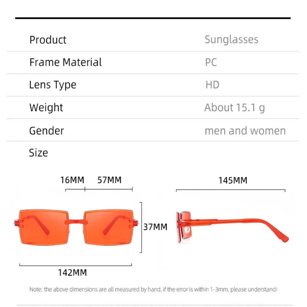 Gafas de sol rectangulares sin montura con protección UV de moda, gafas de sombras degradadas de plástico para mujeres y hombres