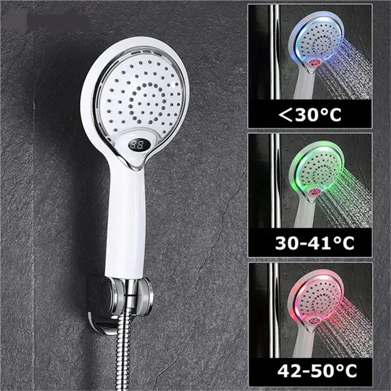 1pc LED Shower Spray Automatic Digital Temperature Sensor 3 Colors Change Water Powered New Shower Head Bathroom Accessories