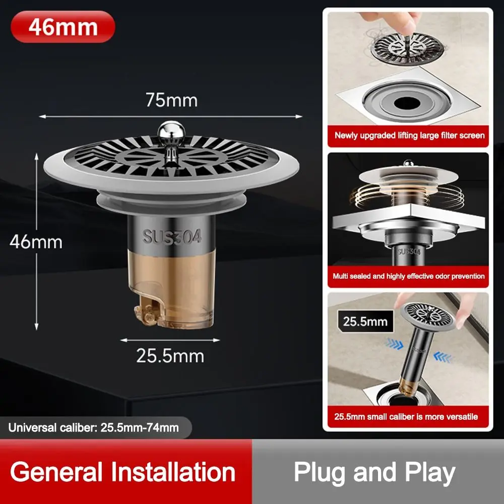Stainless Steel Odor Proof Drain Core Hair Catcher Insect Proof Floor Drains Kitchen Sewer Sealing Ring